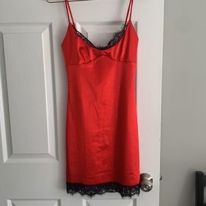 Red mini dress with black lace size S
